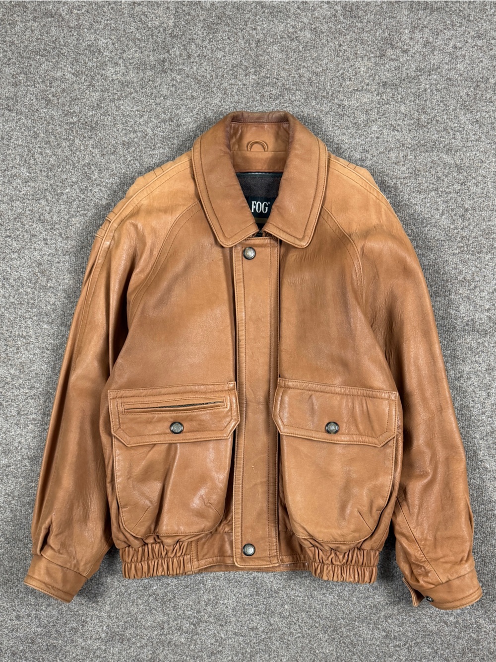 Vintage London Fog Tan Brown Leather Flight Bomber Jacket Mens Medium Patina 90s